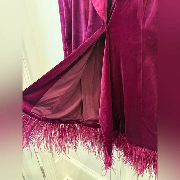 Aidan by Adrianna Papell Magenta Velvet Tuxedo Dress – Feather Hem 💖 - Picture 9 of 14